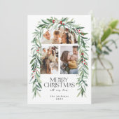 Kerstmis 3 foto Mistletoe Botanische bessen Feestdagenkaart (Staand voorkant)