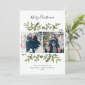 Kerstmis 3 Foto Modern Greenery Feestdagenkaart (Staand voorkant)