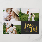 Kerstmis 3 foto modern zwart folie feestdagenkaart (Voorkant)