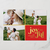 Kerstmis 3 foto moderne rode folie folie feestdagenkaart (Voorkant)