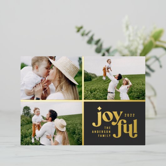 Kerstmis 3 foto moderne zwarte folie folie feestdagenkaart (Staand Voorkant)