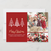Kerstmis 3 Foto Whimsical Bomen Script Rood Feestdagenkaart (Voorkant)