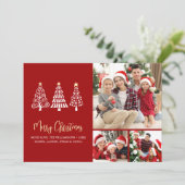 Kerstmis 3 Foto Whimsical Bomen Script Rood Feestdagenkaart (Staand voorkant)