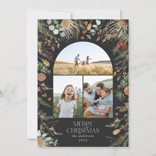 Kerstmis 3 waterverf botanische flora feestdagenkaart (Voorkant)