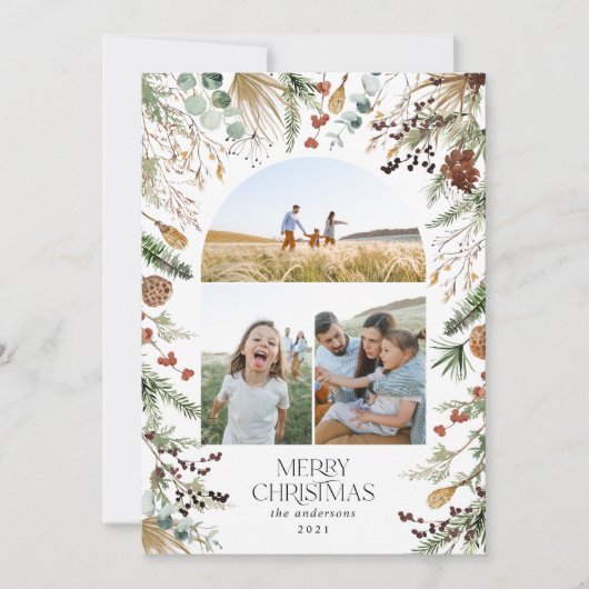 Kerstmis 3 waterverf botanische flora feestdagenkaart (Voorkant)