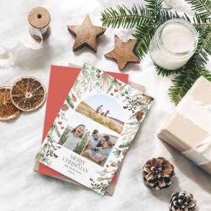 Kerstmis 3 waterverf botanische flora feestdagenkaart