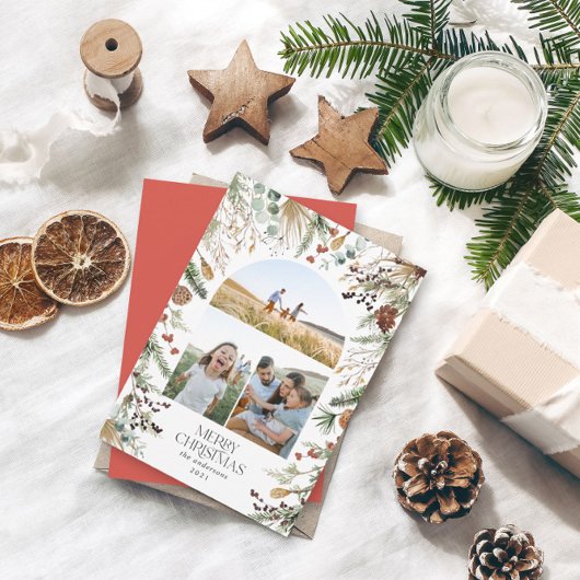 Kerstmis 3 waterverf botanische flora feestdagenkaart