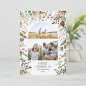 Kerstmis 3 waterverf botanische flora feestdagenkaart (Staand voorkant)