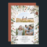 Kerstmis 3 waterverf botanische flora feestdagenkaart<br><div class="desc">Droom Kerstmis moderne elegante waterverf droegen botanische florale gedempte kleuren vakantiegolf 3 fotokerstkaart.</div>