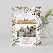 Kerstmis 3 waterverf botanische flora folie feestdagenkaart (Staand Voorkant)