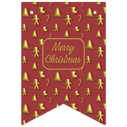 Kerstmis 3D gouden mini patroon Bunting Flags Vlaggetjes (Tweede vlag)