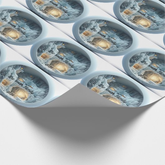 Kerstmis 3D Ice Sneeuw Open haard Cadeaupapier (Hoek)