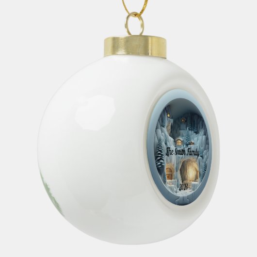 Kerstmis 3D Ice Sneeuw Open haard Keramische Bal Ornament (Links)