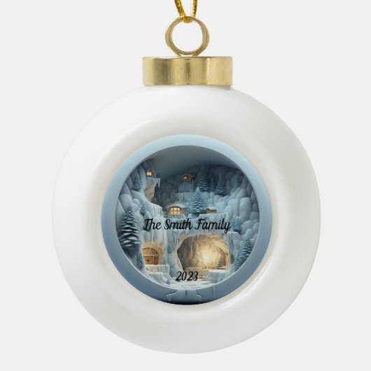 Kerstmis 3D Ice Sneeuw Open haard Keramische Bal Ornament (Voorkant)