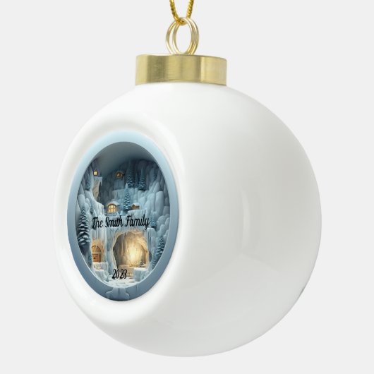 Kerstmis 3D Ice Sneeuw Open haard Keramische Bal Ornament (Rechts)