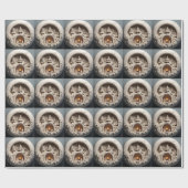Kerstmis 3D open haard bomen Cadeaupapier (Vlak)