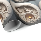 Kerstmis 3D open haard bomen Cadeaupapier (Rol Hoek)