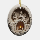Kerstmis 3D open haard bomen Keramisch Ornament (Rechts)