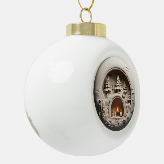 Kerstmis 3D open haard bomen Keramische Bal Ornament (Links)