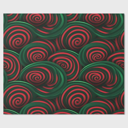 Kerstmis 3D Rood en Groen Swirl Cadeaupapier (Vlak)