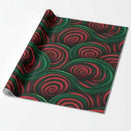 Kerstmis 3D Rood en Groen Swirl Cadeaupapier