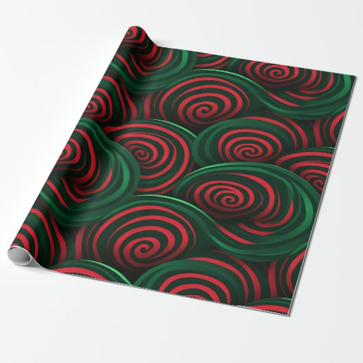 Kerstmis 3D Rood en Groen Swirl Cadeaupapier (Uitgerold)