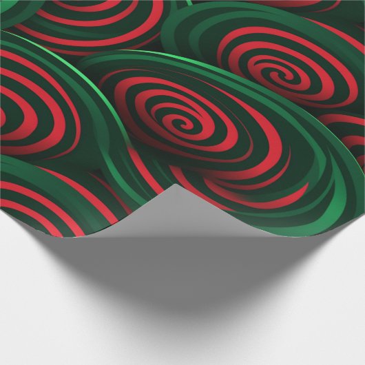 Kerstmis 3D Rood en Groen Swirl Cadeaupapier (Hoek)