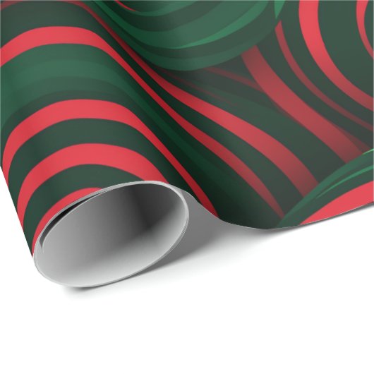 Kerstmis 3D Rood en Groen Swirl Cadeaupapier (Rol Hoek)