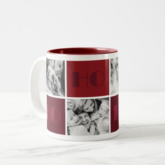 Kerstmis 4 Aangepaste foto's "Ho, Ho, Ho" Bourgogn Tweekleurige Koffiemok (Voorkant links)