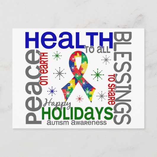 Kerstmis 4 Autisme Snowflakes Feestdagenkaart (Voorkant)