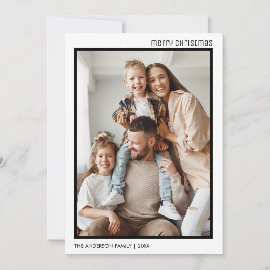 Kerstmis 4 Familie Foto Collage Wit Zwart Feestdagenkaart (Voorkant)