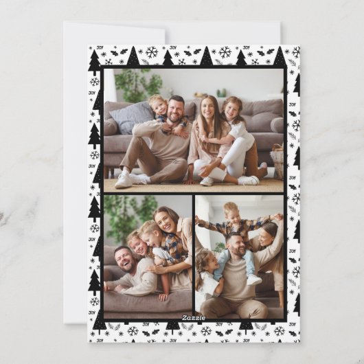 Kerstmis 4 Familie Foto Collage Wit Zwart Feestdagenkaart (Achterkant)