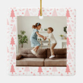 Kerstmis 4 Familie Foto's Collage Roze Keramisch Ornament (Achterkant)