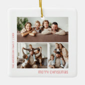 Kerstmis 4 Familie Foto's Collage Roze Keramisch Ornament (Voorkant)