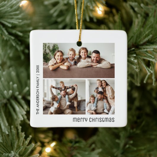 Kerstmis 4 Familiefoto's Collage Wit en Zwart Keramisch Ornament (Boom)