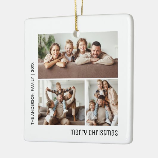Kerstmis 4 Familiefoto's Collage Wit en Zwart Keramisch Ornament (Links)