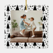 Kerstmis 4 Familiefoto's Collage Wit en Zwart Keramisch Ornament (Achterkant)