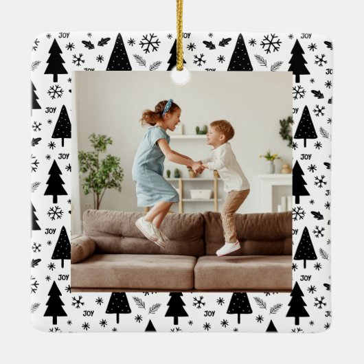 Kerstmis 4 Familiefoto's Collage Wit en Zwart Keramisch Ornament (Achterkant)