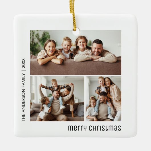 Kerstmis 4 Familiefoto's Collage Wit en Zwart Keramisch Ornament (Voorkant)