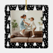 Kerstmis 4 Familiefoto's Collage Zwart-wit Keramisch Ornament (Achterkant)
