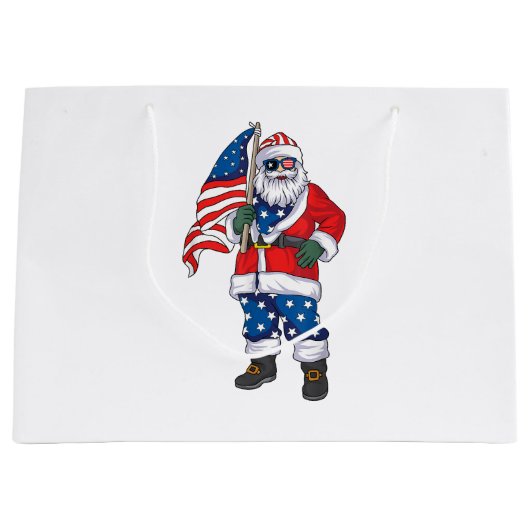 Kerstmis 4 juli San Patriotic Santa American Groot Cadeauzakje (Voorkant)