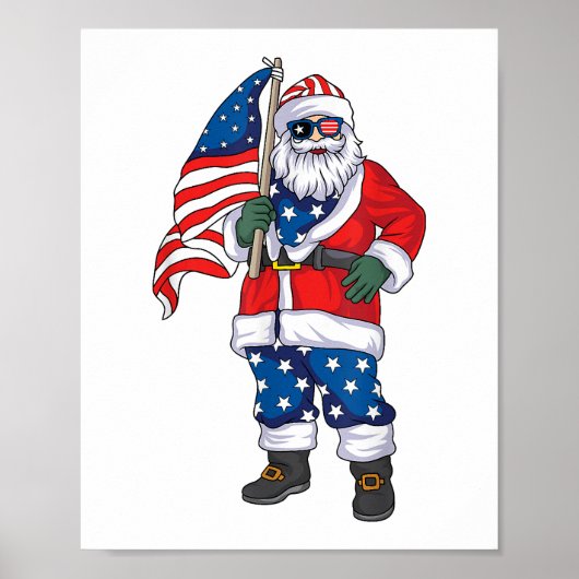 Kerstmis 4 juli San Patriotic Santa American Poster (Voorkant)