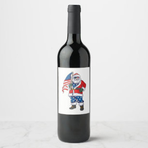 Kerstmis 4 juli San Patriotic Santa American Wijn Etiket