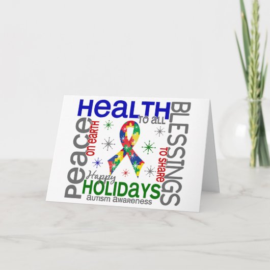 Kerstmis 4 Sneeuwvlokken van het Autisme Feestdagen Kaart (Voorkant)