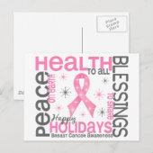 Kerstmis 4 Sneeuwvlokken van Kanker van de Borst Feestdagenkaart (Voorkant / Achterkant)