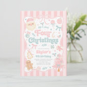 Kerstmis 4e Verjaardagsfeest Coquette Strik Verjaa Kaart (Staand voorkant)