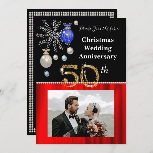 Kerstmis 50e trouwdag zwart en goud in kaart (Voorkant / Achterkant)