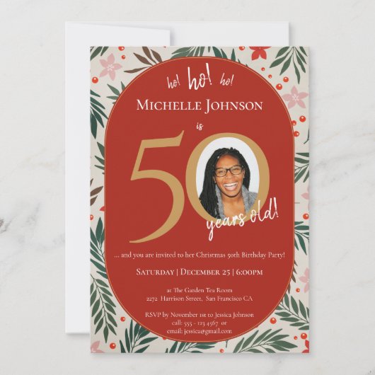 Kerstmis 50ste Verjaardagsfeest Kaart (Voorkant)