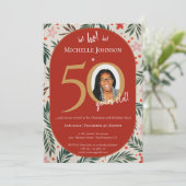 Kerstmis 50ste Verjaardagsfeest Kaart (Staand voorkant)