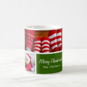 Kerstmis 5 Foto collage met familienaam, groen Koffiemok (Center)